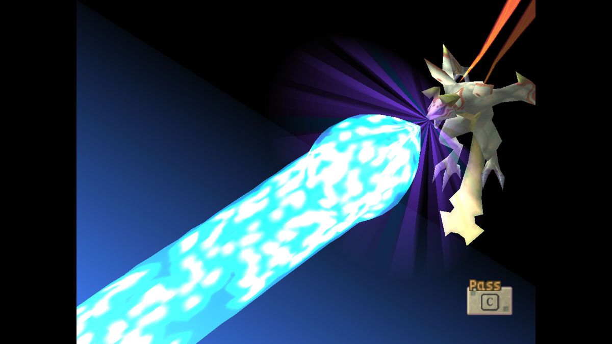 Ryu, transformed into a dragon, blasts a beam of energy at enemies in Breath of Fire 4.