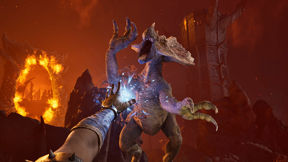 The Hero uses magic to fight in Oblivion Remastered.