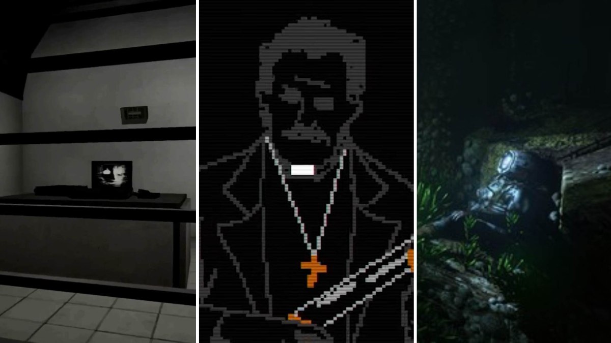 3 image collage pictured left to right: SCP Containment Breach, FAITH, and SOMA