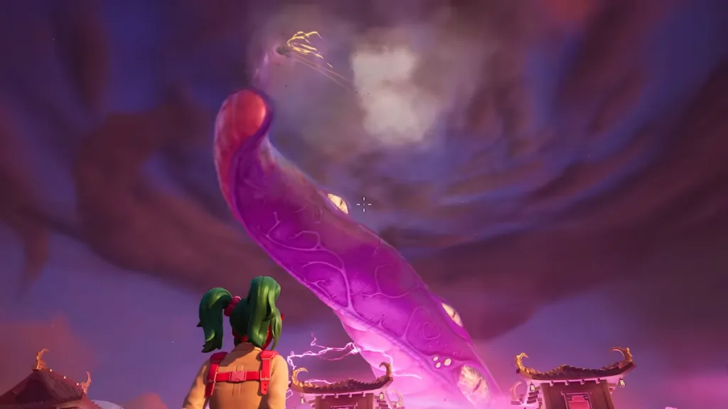Daigo getting whacked through the air by a massive tentacle in Fortnite