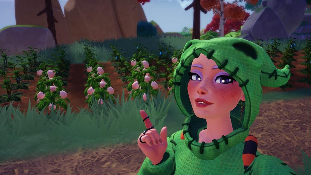 Disney Dreamlight Valley screenshot of egg trees within the easter event.