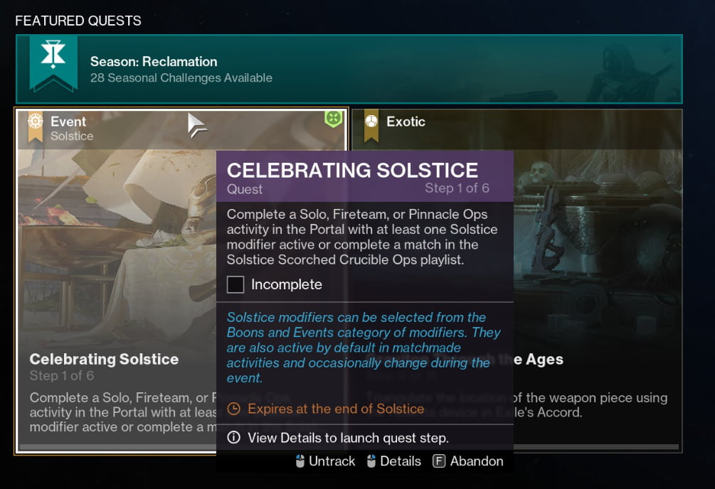 Destiny 2 Celebrating Solstice quest